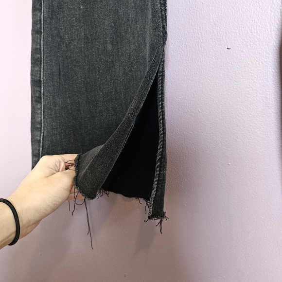 Hollister Washed Black Soft Stretch High Rise Raw Hem Split Leg Flare Jeans - Picture 5 of 11